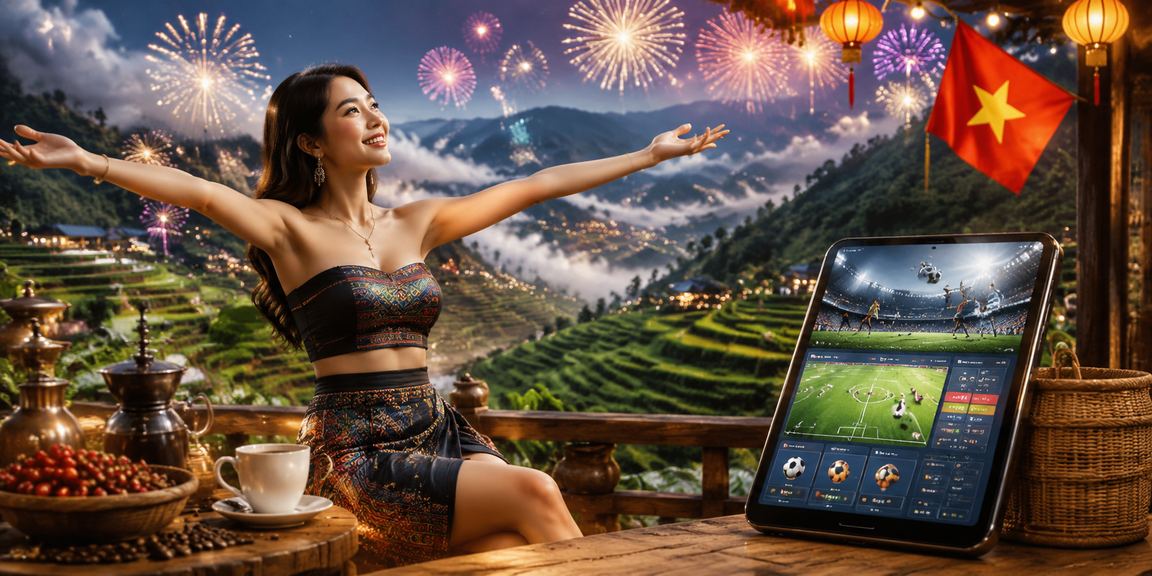 Người dùng tại Sapa ngồi uống cà phê và truy cập nền tảng cá cược thể thao trên điện thoại